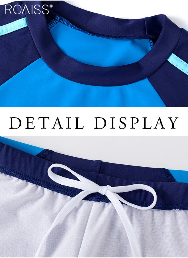 roaiss 2-Piece Patchwork Contrasting Swimsuit Boys Beach Pool Short-Sleeved T-Shirt And Drawstring Shorts Set Swimsuit  - Image 5