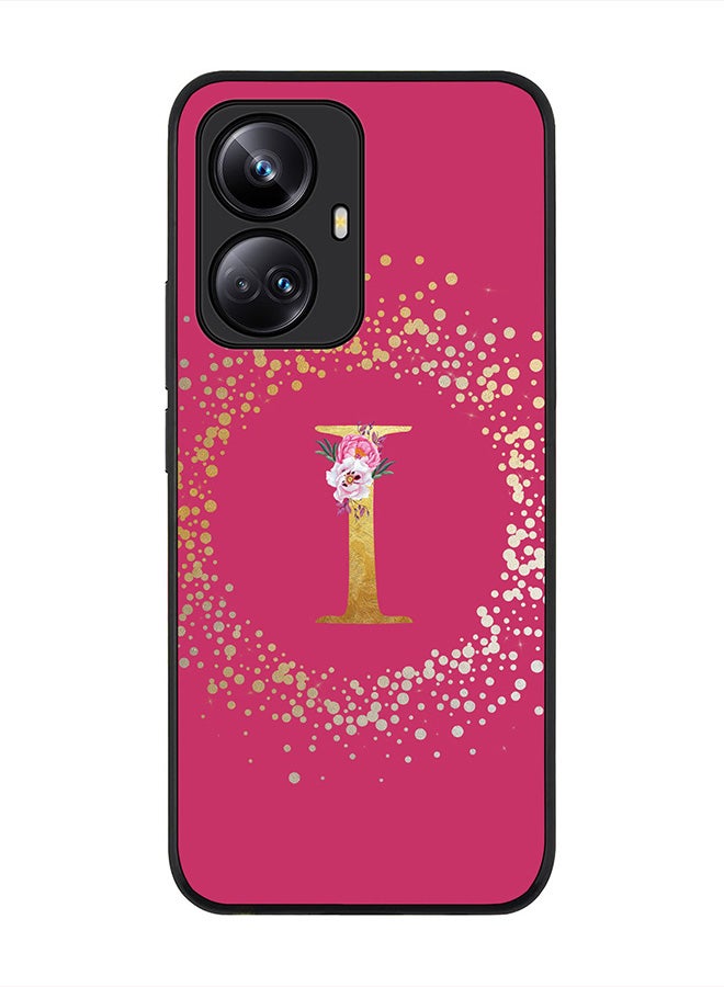 Stylizedd Cover for Realme 10 Pro Plus 5G Case , Rugged Black Slim fit Phone Cases - Custom Monogram Initial Letter Floral Pattern Alphabet -I (Dark Pink Rose) - Image 1