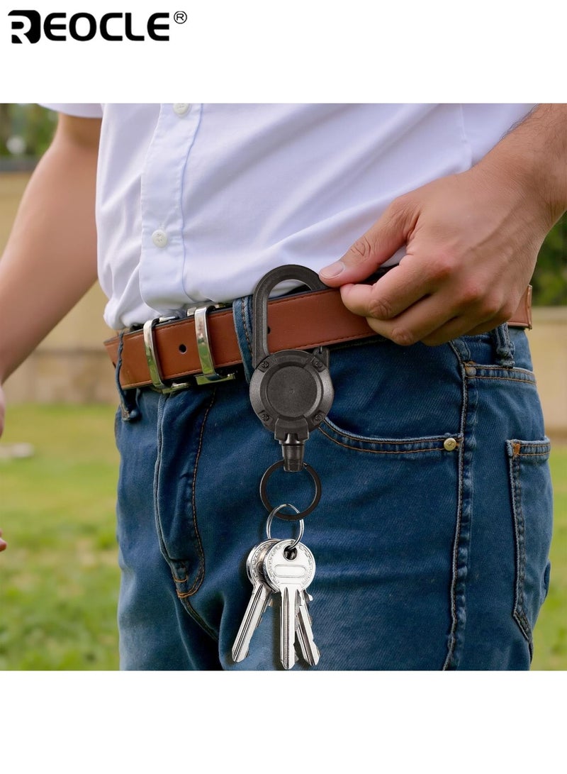 ريوكل طقم ٢ سلسلة مفاتيح قابلة للسحب حبل سلك مع رباط وحلقة تسلق حزام مضاد للفقدان حامل مفاتيح خارجي مناسب للتخييم التنزه والصيد - Image 4