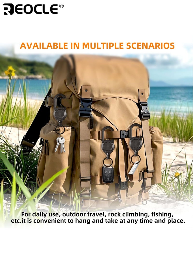 ريوكل طقم ٢ سلسلة مفاتيح قابلة للسحب حبل سلك مع رباط وحلقة تسلق حزام مضاد للفقدان حامل مفاتيح خارجي مناسب للتخييم التنزه والصيد - Image 3