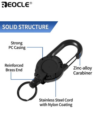 2pcs Retractable Key Chain Set Wire Rope with Lanyard and Hiking Buckle Anti-Loss Strap Outdoor Key Holder Suitable for Camping Hiking and Fishing - view 2