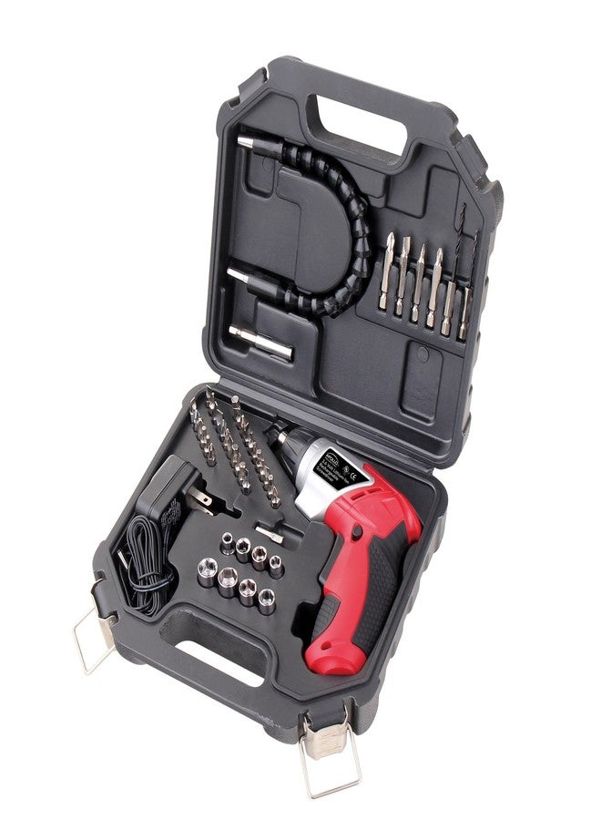 Apollo Tools Lightweight Cordless Screwdriver Set Includes Rechargeable 3.6 Volt Li-ion Screwdriver and 45 Piece Accessory Set in Black Carrying Case - Red - DT4944 - Image 1