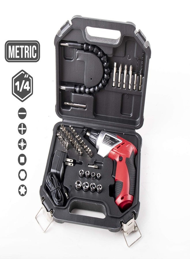 Apollo Tools Lightweight Cordless Screwdriver Set Includes Rechargeable 3.6 Volt Li-ion Screwdriver and 45 Piece Accessory Set in Black Carrying Case - Red - DT4944 - Image 4