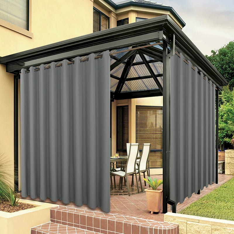 BONZER Waterproof IndoorOutdoor Curtains for Patio Thick Privacy Wide Grommet Curtains for Bedroom Living Room Porch Pergola Cabana 1 Panel 110W x 108L inch Grey