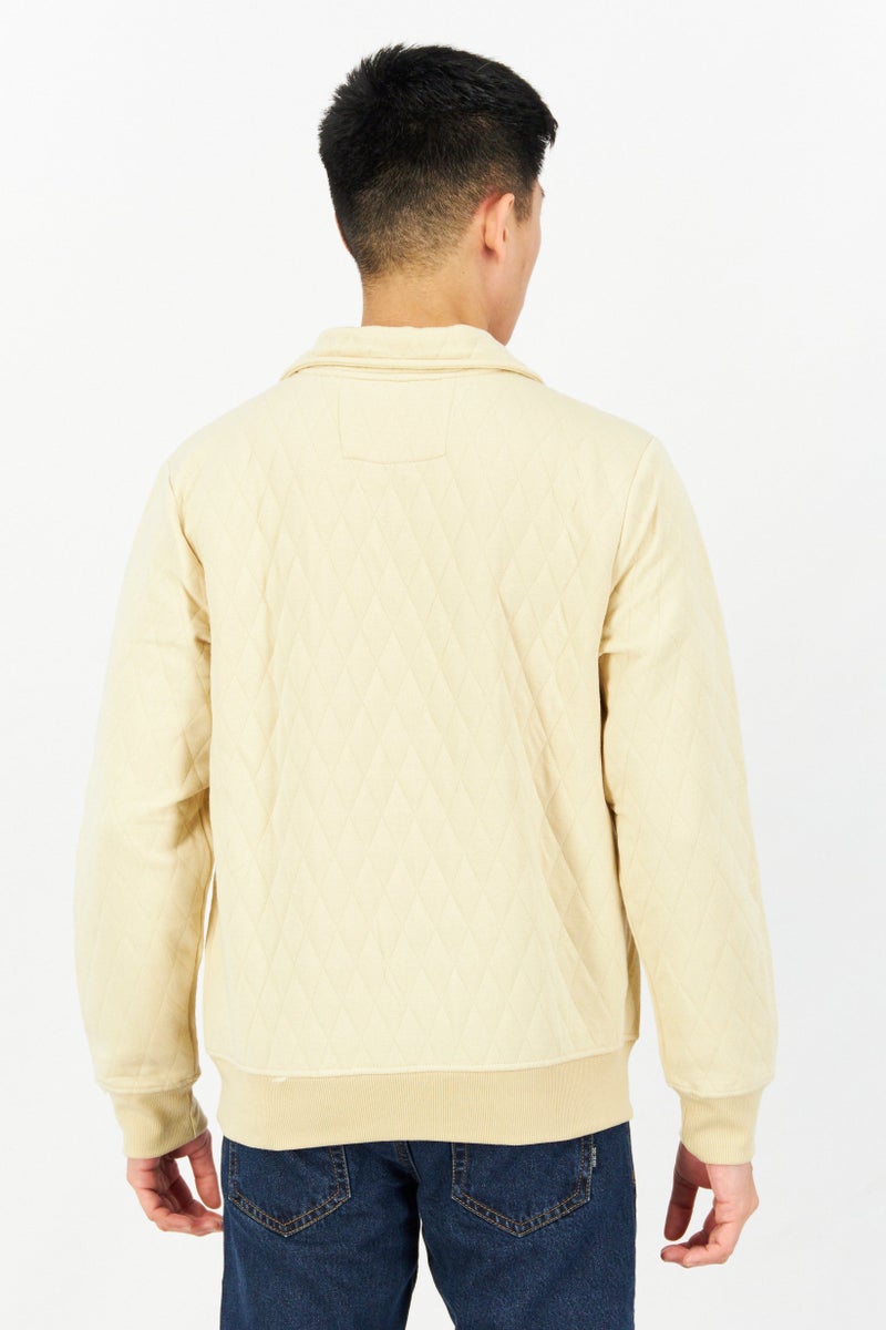 Sovereign Code Men Diamond Pattern Long Sleeves Sweatshirt, Khaki - Image 3