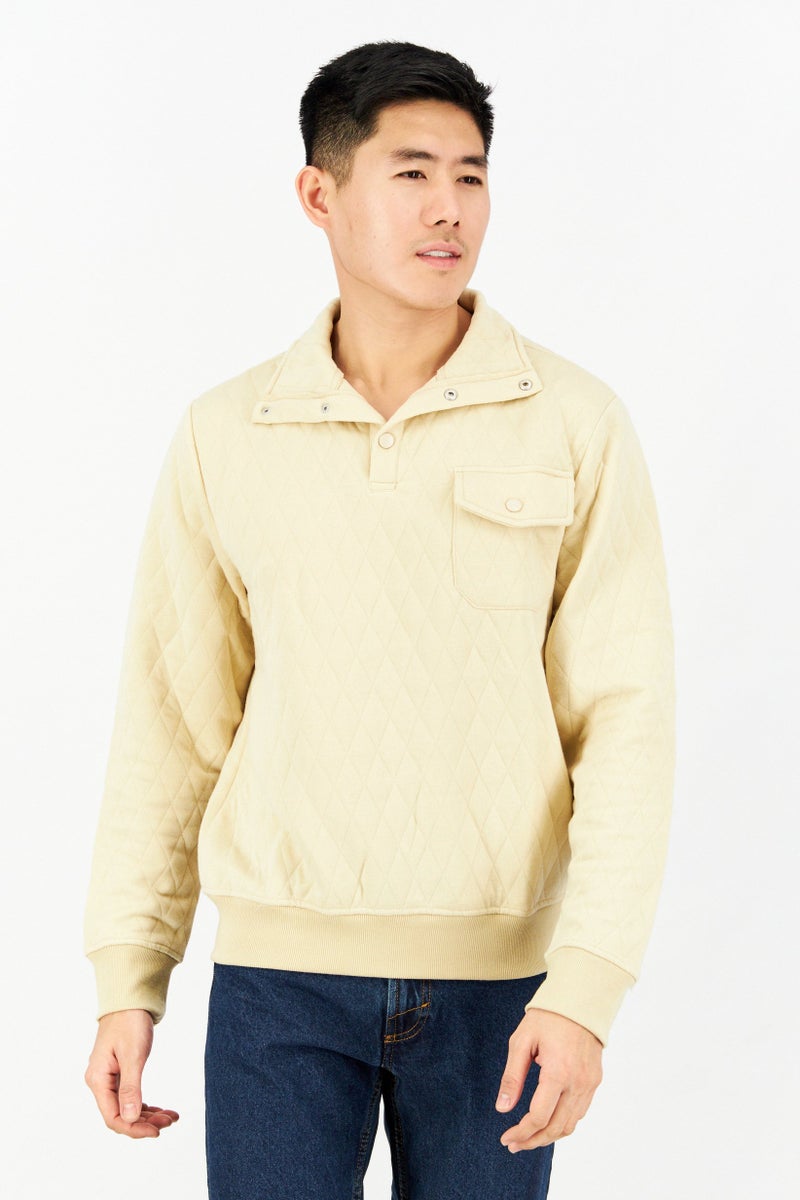 Sovereign Code Men Diamond Pattern Long Sleeves Sweatshirt, Khaki - Image 1