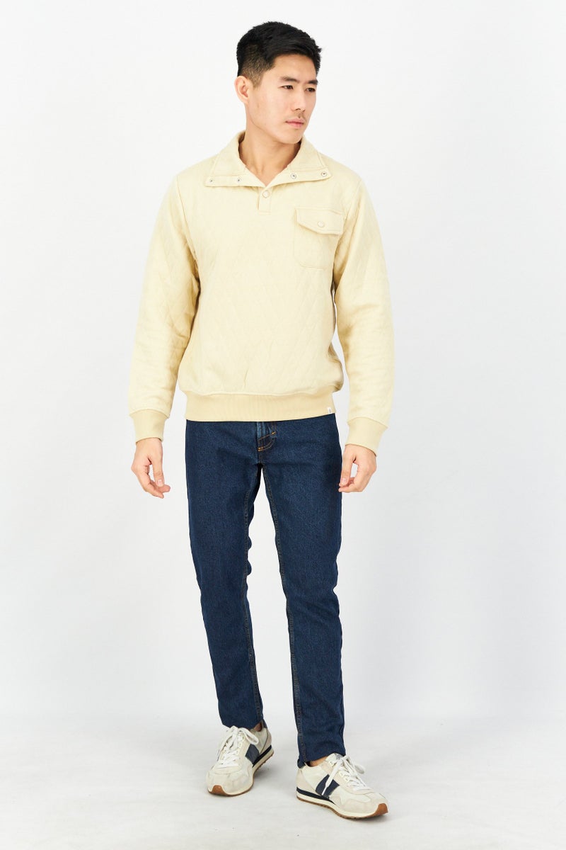 Sovereign Code Men Diamond Pattern Long Sleeves Sweatshirt, Khaki - Image 2