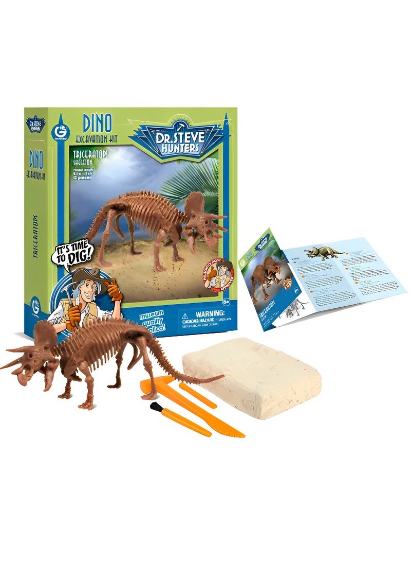 Skeleton Set 3D Fossil (Triceratops Skeleton Model) High-Quality Educational Realistic and Science Kits Excavation Toys for Kids Museum Quality Replica Fun and Amazing Gift