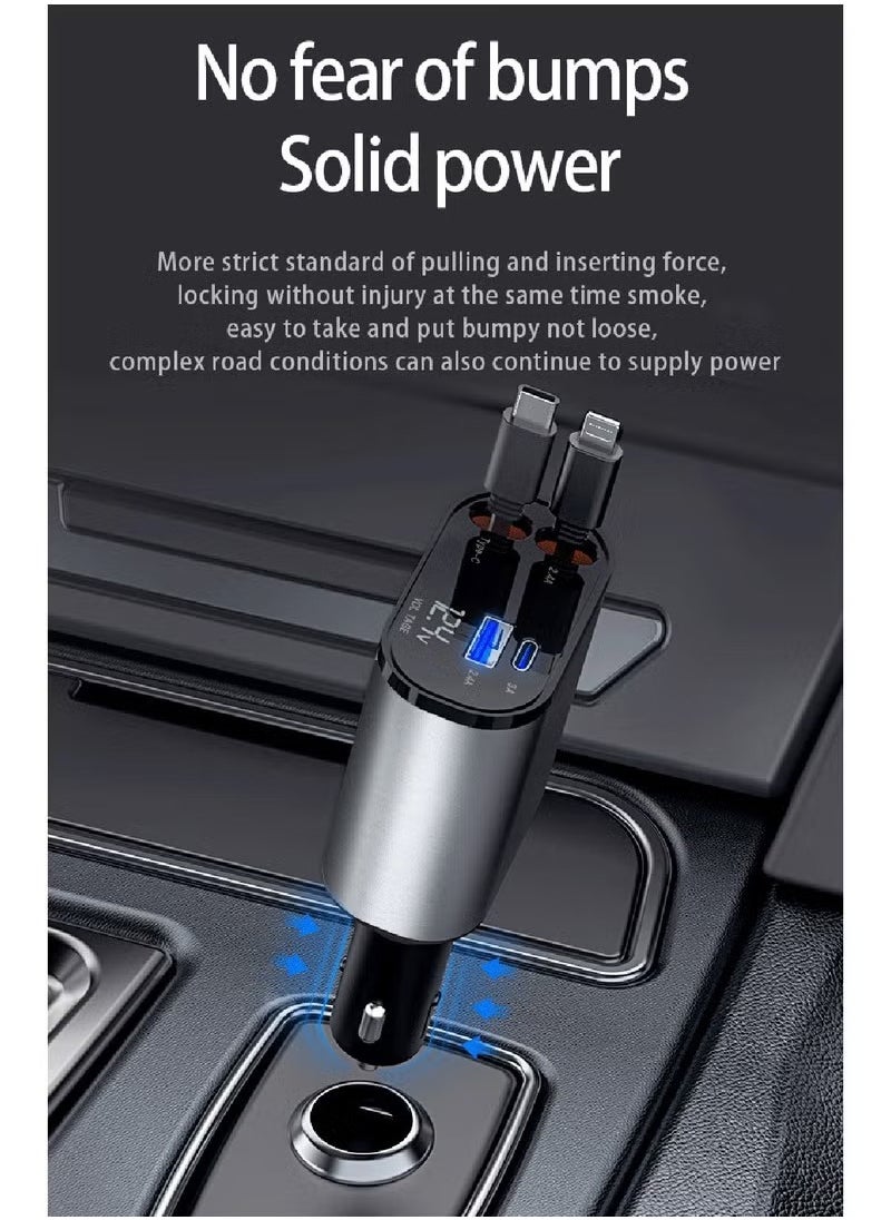 Max MAX 120W 4-in-1 Retractable Car Charger – Fast Charging Adapter with Dual USB Ports & Built-in Retractable Cables for iPhone, Type-C Devices  - Image 3
