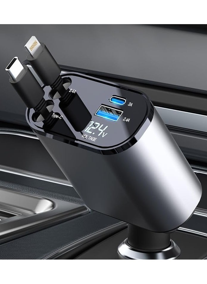 Max MAX 120W 4-in-1 Retractable Car Charger – Fast Charging Adapter with Dual USB Ports & Built-in Retractable Cables for iPhone, Type-C Devices  - Image 5