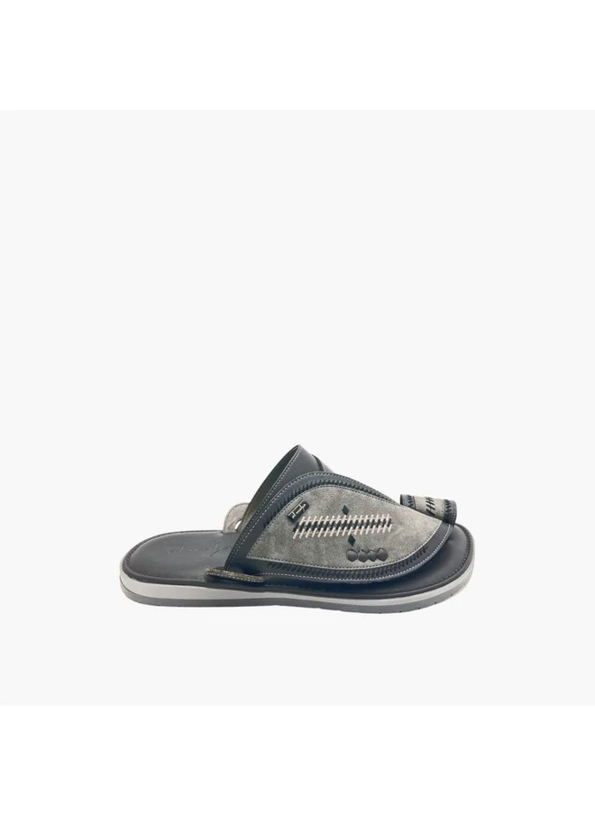 الواحة Men's Stitch Detail Slip-On Arabic Sandals with Toe Loop