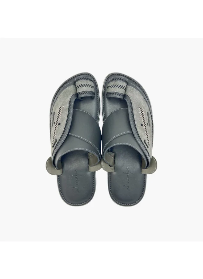 الواحة Men's Stitch Detail Slip-On Arabic Sandals with Toe Loop
