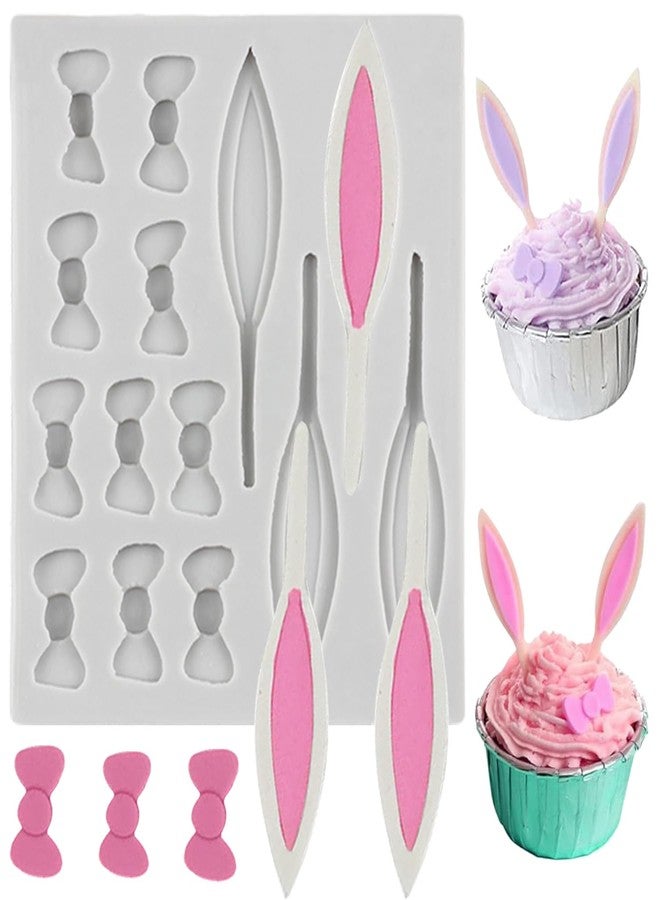QDMOLDS قوالب سيليكون على شكل آذان أرنب وفيونكة من كيو دي مولدز لتزيين الكيك والكب كيك والشوكولاتة وعجينة السكر والحلوى والطين البوليمري - Image 1