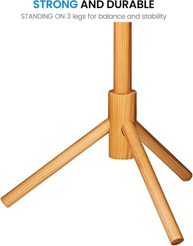 ZOBER (Natural) - Premium Wooden Coat Rack Free Standing, with 6 Hooks Lacquered Pine Wood Tree Stand for Coats, Hats, Scarves, Clothes, and Handbags Natural Finish Brown ZO-001 - Image 4