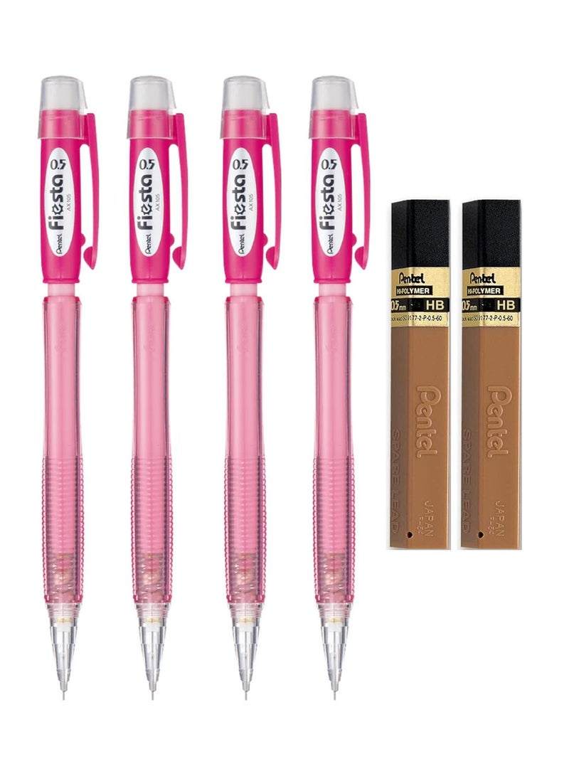 Pentel قلم رصاص ميكانيكي فييستا مكون من 4 قطع برأس 0.5 مم مع عبوتين من الرصاص - Image 1