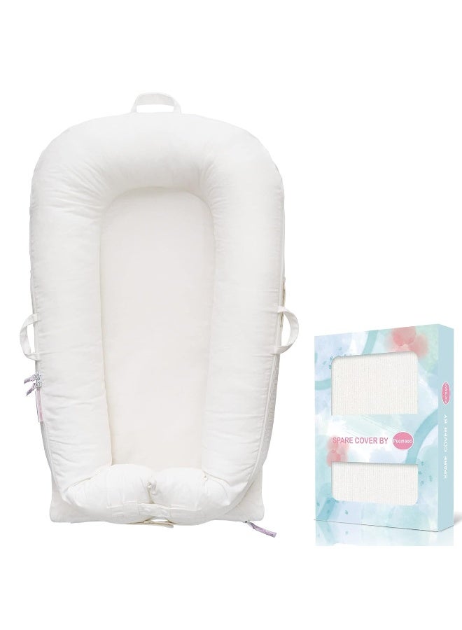 Pucmaoci Corduroy Baby Lounger Cover for Dockatot Deluxe + | 100% Cotton Hypoallergenic Newborn Premium Quality Spare Cover(Cover Only) (White) - Image 1