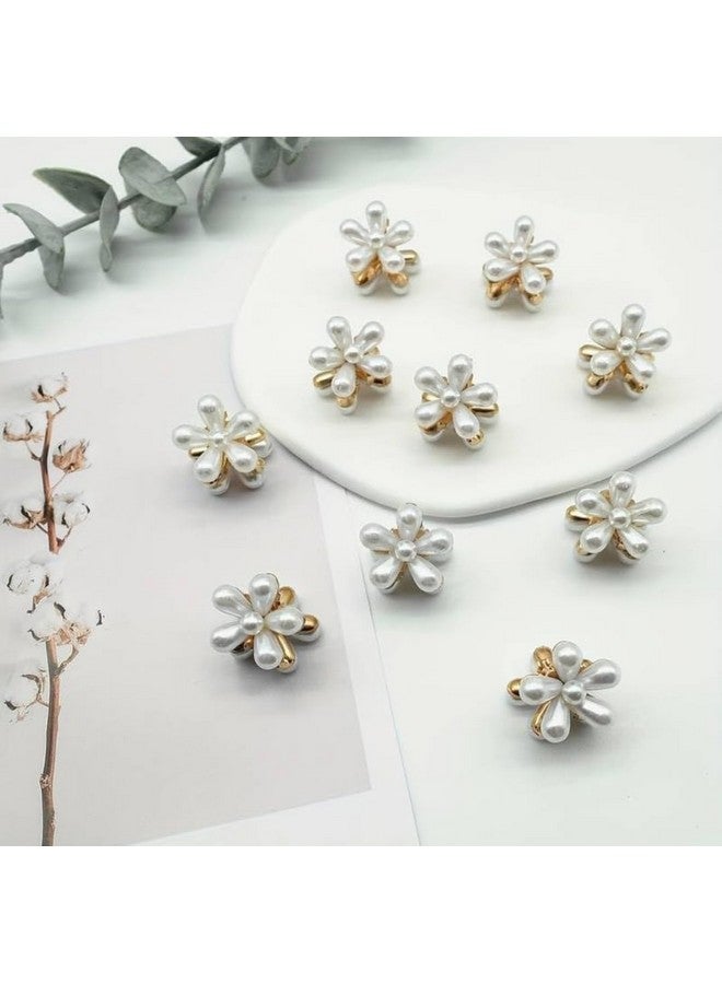SUN Ring SUNRING 4 Pcs White Pearl Korean Mini Claw Metal Clips Flower Design Small Clutcher Barrettes Hair Accessories for Women and Girls - Image 1