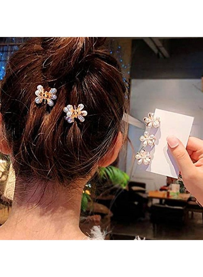 SUN Ring SUNRING 4 Pcs White Pearl Korean Mini Claw Metal Clips Flower Design Small Clutcher Barrettes Hair Accessories for Women and Girls - Image 4