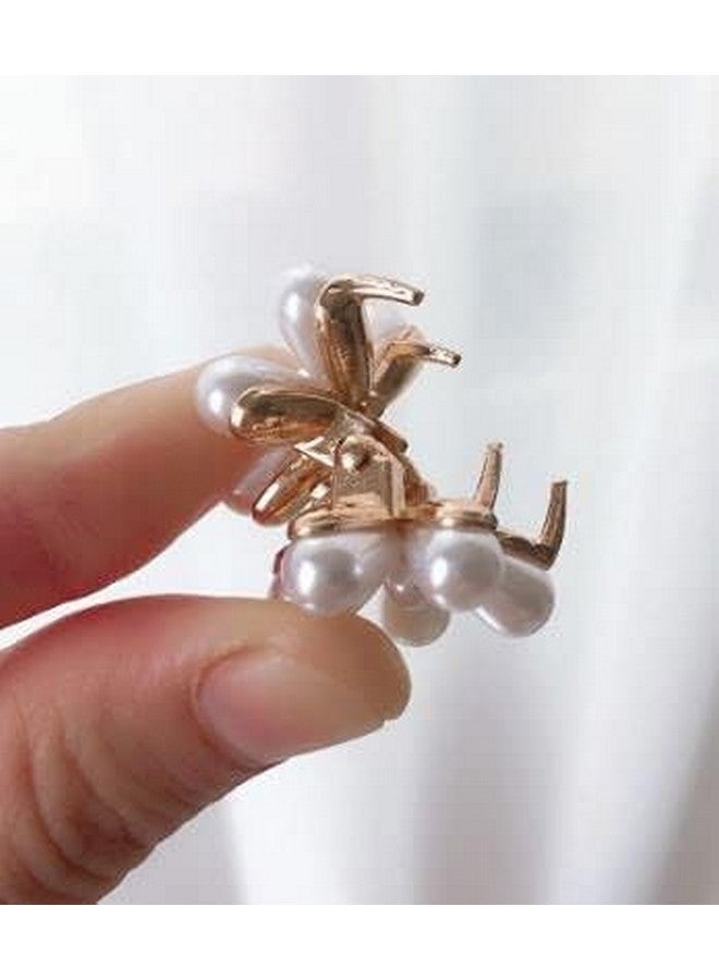 SUN Ring SUNRING 4 Pcs White Pearl Korean Mini Claw Metal Clips Flower Design Small Clutcher Barrettes Hair Accessories for Women and Girls - Image 2