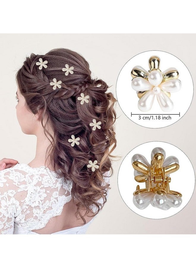 SUN Ring SUNRING 4 Pcs White Pearl Korean Mini Claw Metal Clips Flower Design Small Clutcher Barrettes Hair Accessories for Women and Girls - Image 3