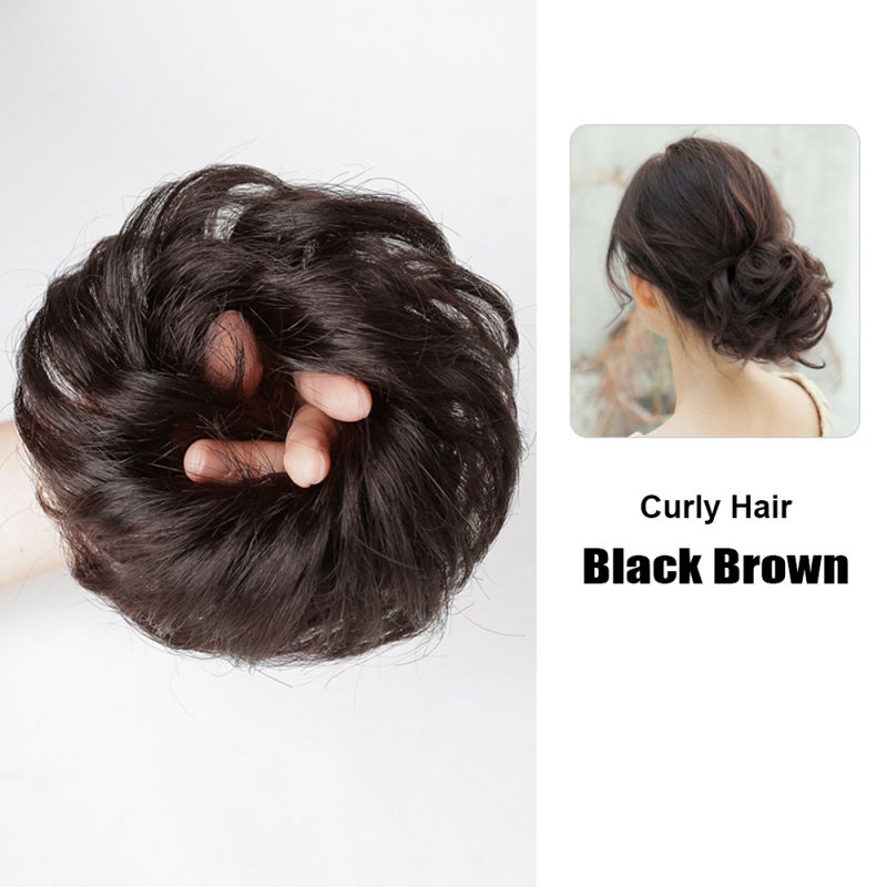 Messy Bun Hair Extension: Light Brown Curly Heat Resistant Synthetic Hair - High Elastic Easy To Attach Hairpiece for Prom Party Wedding Daily Use - Image 3