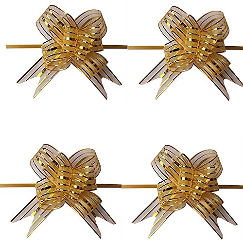 3A Featuretail Large Size Organza Pull Bow Flower Ribbon for Gift Wrap & Wedding Decoration Gift (30mm Width) (Golden Pull Ribbon, Set of 20) - Image 1