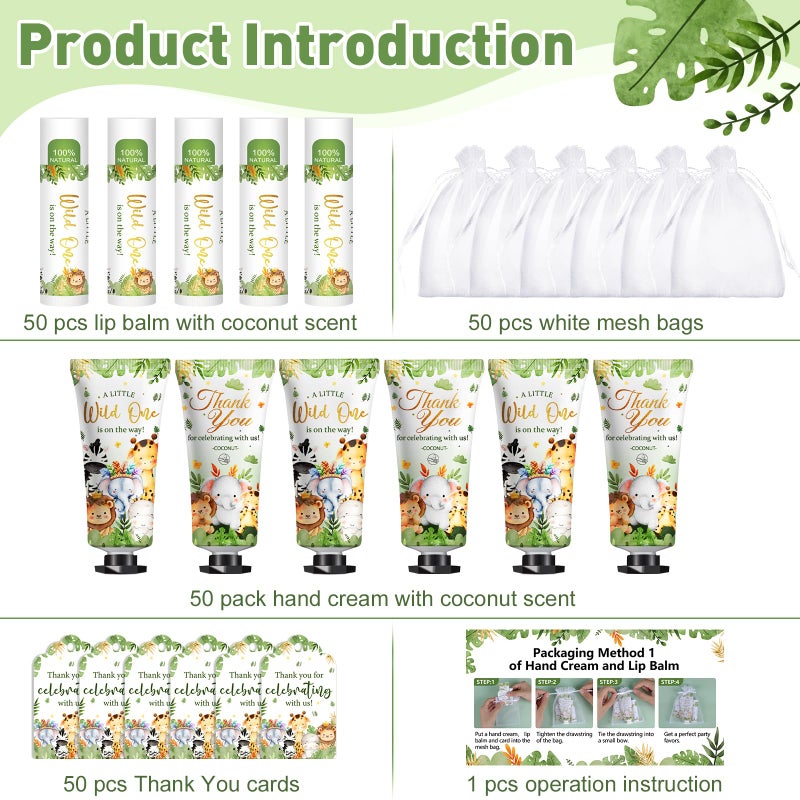 KONEUK 50 Pack Bulk Hand Cream and Bulk Lip Balm Gifts Sets, Baby Shower Favors and Bridal Shower Favors for Guests with Thank You Card and Organza Gift Bags, Birthday Gifts, Appreciation Gifts (Animal) - Image 2