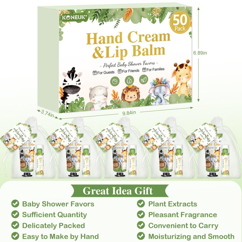 KONEUK 50 Pack Bulk Hand Cream and Bulk Lip Balm Gifts Sets, Baby Shower Favors and Bridal Shower Favors for Guests with Thank You Card and Organza Gift Bags, Birthday Gifts, Appreciation Gifts (Animal) - Image 4
