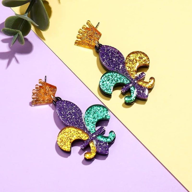 بودرير Boderier Mardi Gras Earrings for Women Handmade Fleur De Lis Beaded Drop Dangling Earring Colorful Funky Festive Carnival Cosplay Party Jewelry Gift - Image 5