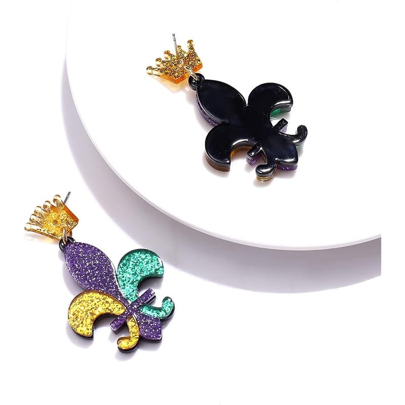 بودرير Boderier Mardi Gras Earrings for Women Handmade Fleur De Lis Beaded Drop Dangling Earring Colorful Funky Festive Carnival Cosplay Party Jewelry Gift - Image 4
