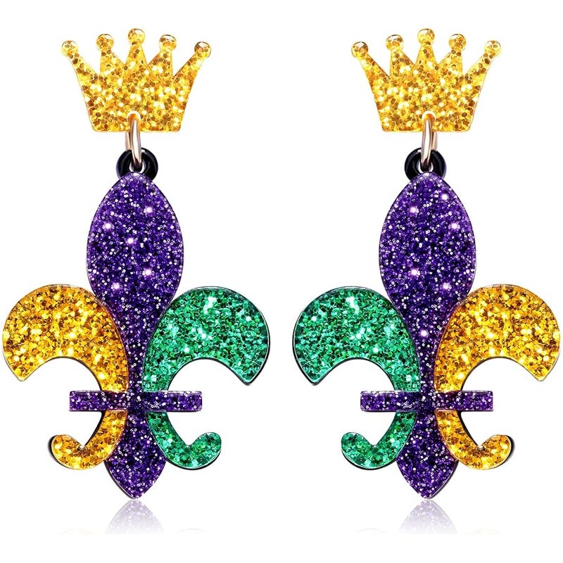 بودرير Boderier Mardi Gras Earrings for Women Handmade Fleur De Lis Beaded Drop Dangling Earring Colorful Funky Festive Carnival Cosplay Party Jewelry Gift - Image 1