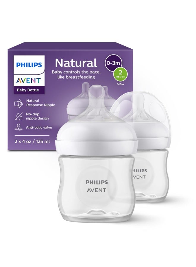 Philips Philips Avent Natural Baby Bottles with Natural Response Nipples (Slow Flow, Flow 2), 4oz, 2-Pack, SCY900/02 - Image 1