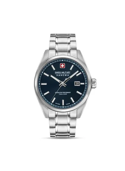 SWISS MILITARY HANOWA Pioneer 41mm Men's Watch with Blue Dial & Stainless Steel Bracelet