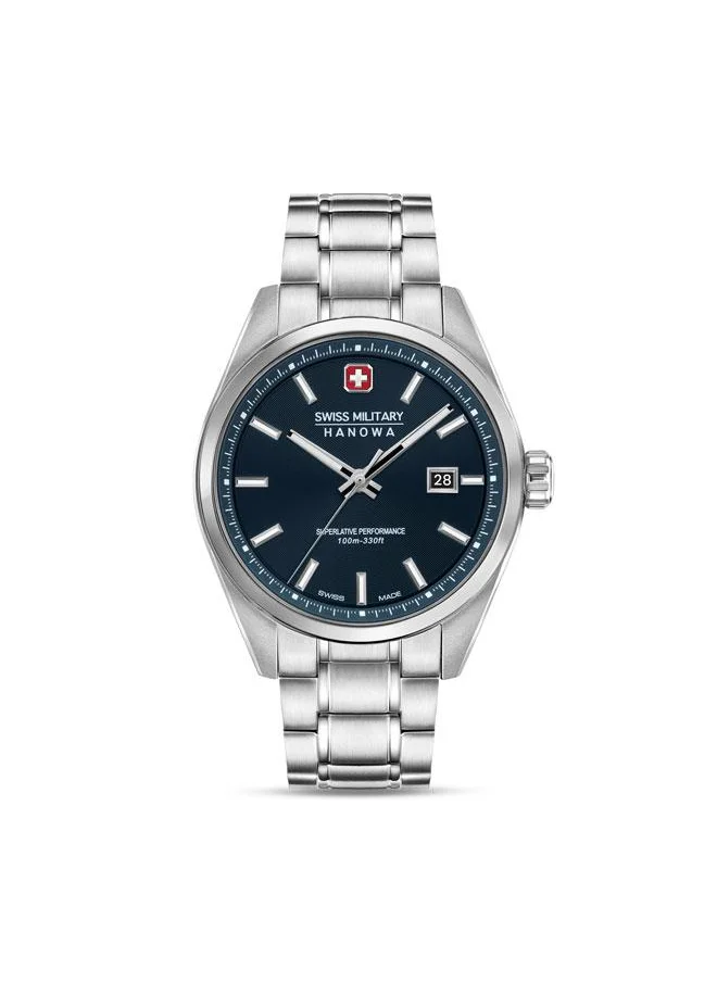 سويس ميليتري هانوا Pioneer 41mm Men's Watch with Blue Dial & Stainless Steel Bracelet
