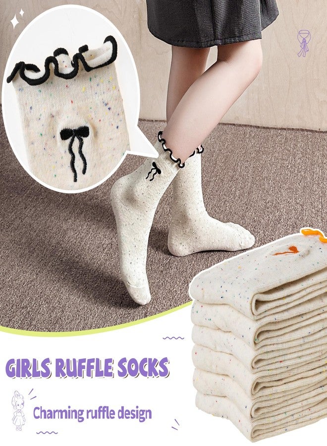 SeeyAN Girls Ruffle Socks Frilly Kids Crew Dress Cotton Soft Cute Toddler Socks 6 Pairs, 6 Pairs Bowknot, 9-12 years - Image 3
