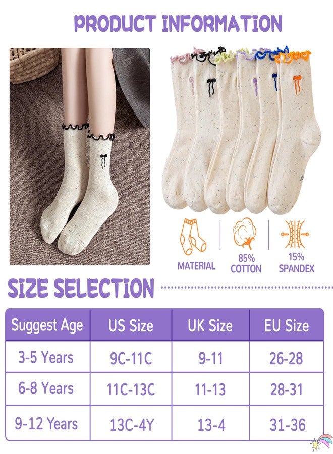 SeeyAN Girls Ruffle Socks Frilly Kids Crew Dress Cotton Soft Cute Toddler Socks 6 Pairs, 6 Pairs Bowknot, 9-12 years - Image 4