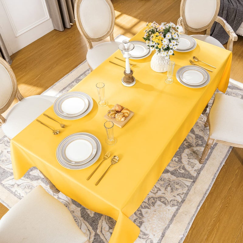 Softalker Rectangle Tablecloth  Waterproof & Stain Resistant Table Cloths Wrinkle Free 210GSM Fabric Washable Polyester Table Cover for Spring/Party/Outdoor - 52 x 70 inch Yellow - Image 2