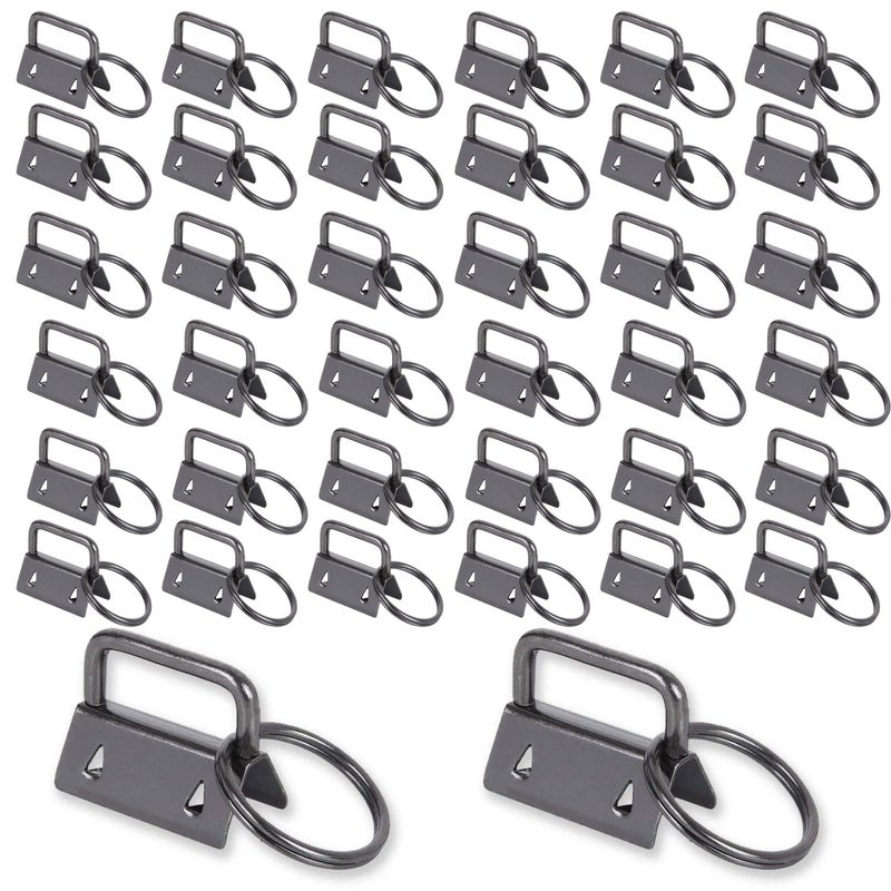 Acrux7 100 Pack Key Fob Hardware 1 Inch Bulk Black Keychain Wristlet with Key Ring for Wristlet Keychain Key Lanyard Key Chain Making Kit