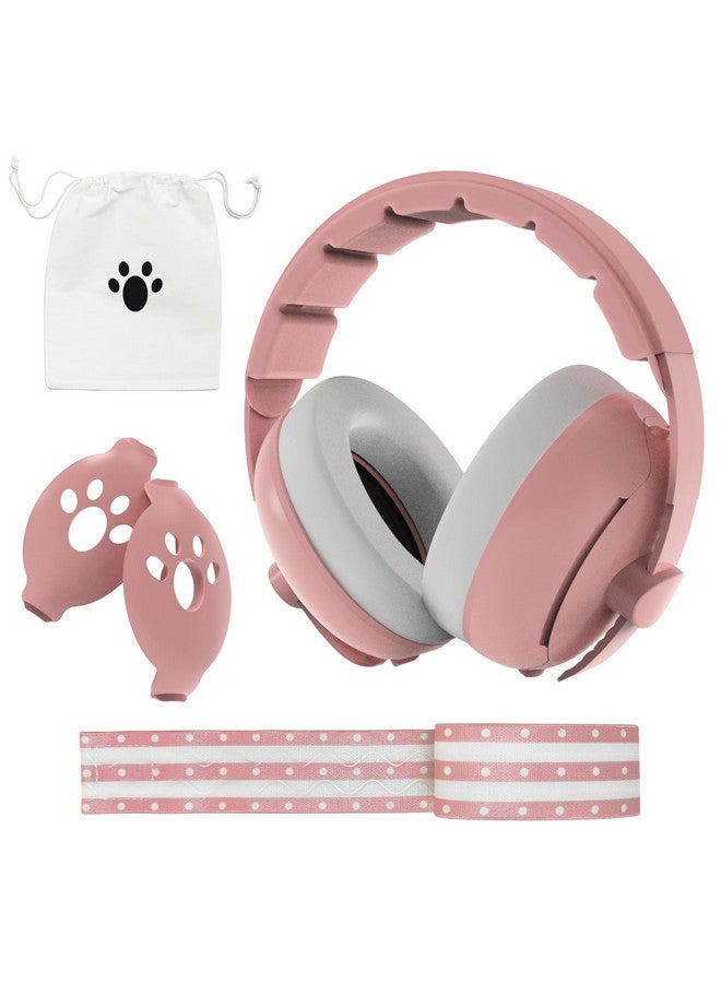 Moonybaby 2-in-1 Baby Ear Protection, Comfortable Baby Headphones, Noise Cancelling, Adjustable Baby Headphones with Stretchy Band, Baby Flight Essentials for Travel/Outdoors, Pink - Image 1