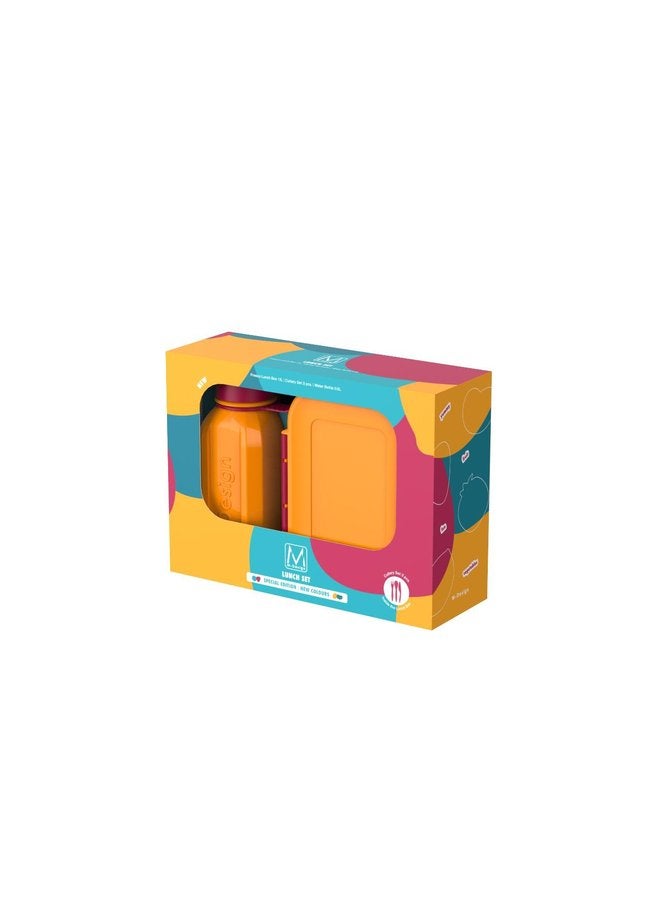 m-design Lunch Box Set + Water Bottle 500 milliliter -Orange/Fuchsia