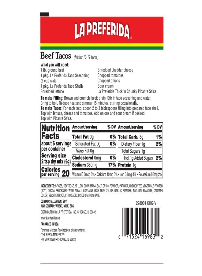 La Preferida Authentic Taco Seasoning Mix - Bold Flavor, Versatile Spice blend for Wings, Burgers, Soups, Dips & more, 1.25 oz (Pack of 24) - Image 2