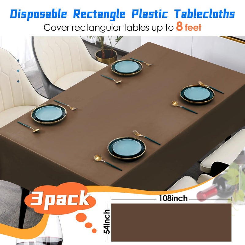 YSYJ 3 Pack Brown Plastic Tablecloth Disposable Rectangular Table Cloth 54 x 108 Inch Table Cover for Parties - Image 2