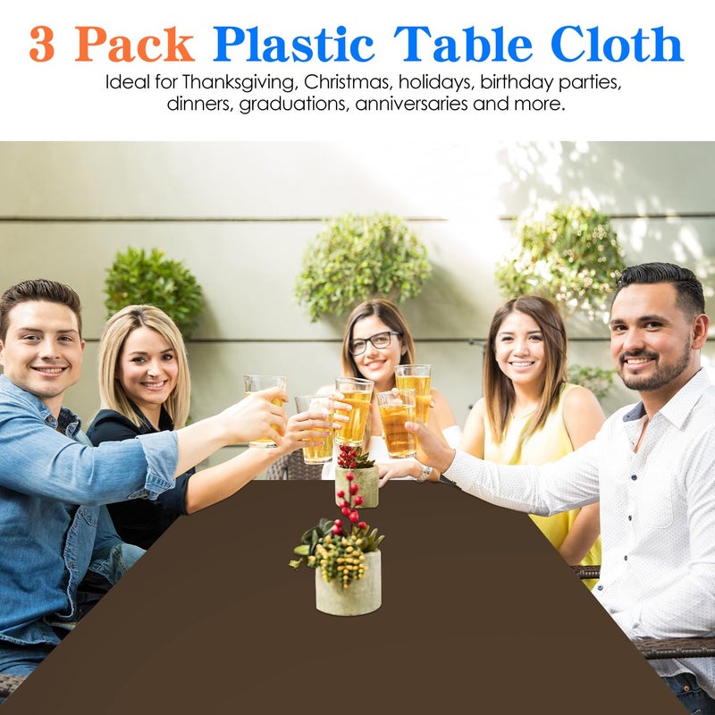 YSYJ 3 Pack Brown Plastic Tablecloth Disposable Rectangular Table Cloth 54 x 108 Inch Table Cover for Parties - Image 4