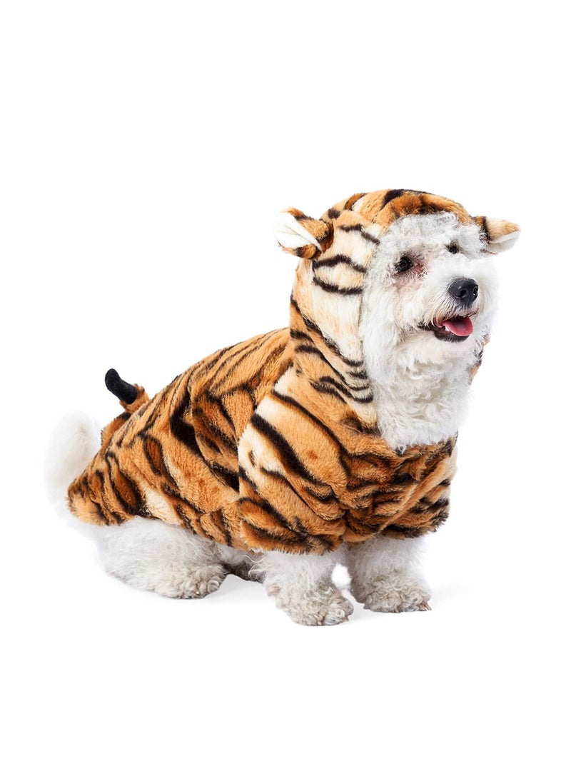 Excefore Funny Dog Tiger Costumes, Pet Cosplay Dress Small Pet Cat Tiger Costume Animal Fleece Hoodie Warm Outfits Clothes  - Image 1