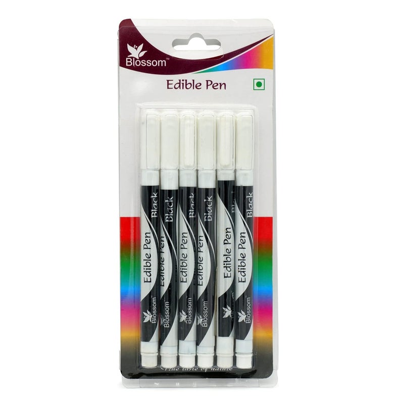 Blossom Edible Pen for Cake Including Fondant Cookies Marshmallows Pastries Donuts Decorating Writing Food Colouring Pack of 6 Black - Image 1
