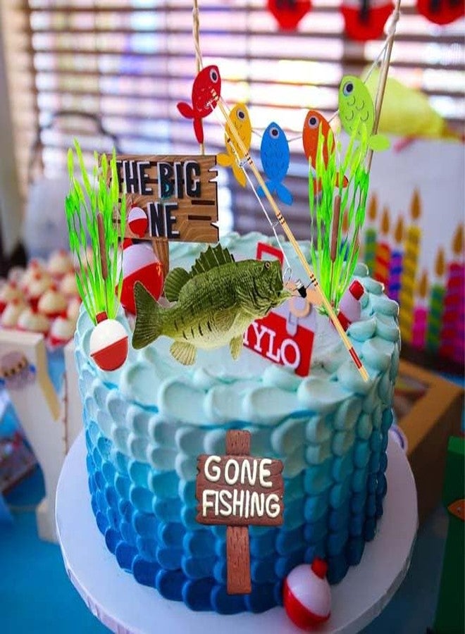 Qoadwem Fishing Cake Topper, Gone Fishing Cake Topper With Bass Reed For Fisherman Themed Decoration And Retirement Party Supplies - Image 5