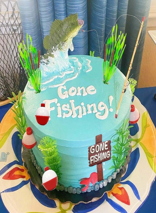 Qoadwem Fishing Cake Topper, Gone Fishing Cake Topper With Bass Reed For Fisherman Themed Decoration And Retirement Party Supplies - Image 4