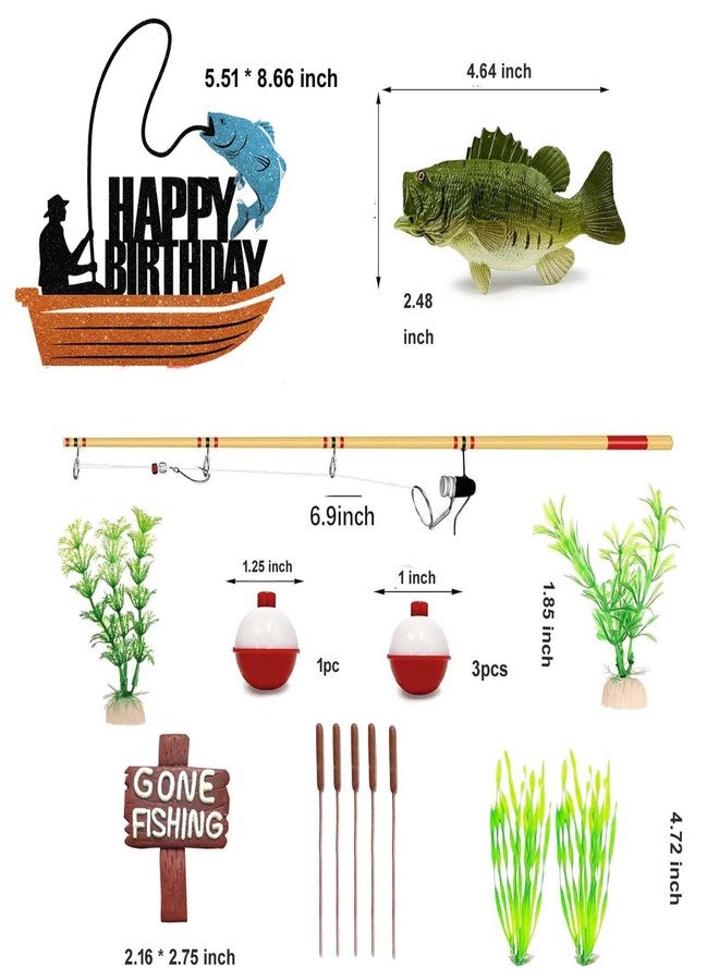 Qoadwem Fishing Cake Topper, Gone Fishing Cake Topper With Bass Reed For Fisherman Themed Decoration And Retirement Party Supplies - Image 2
