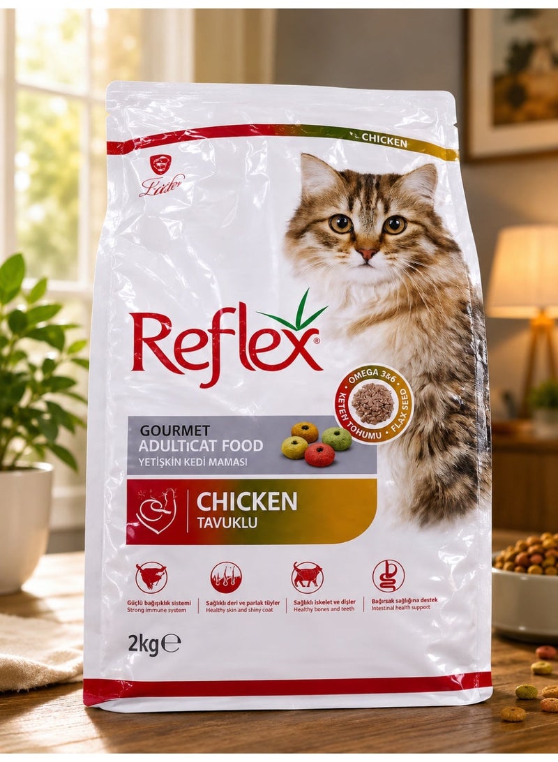 Gourmet Adult Cat Food with Chicken & Rice – High Quality Dry Food for Adult Cats – Healthy Digestion & Shiny Coat – 2 kg
