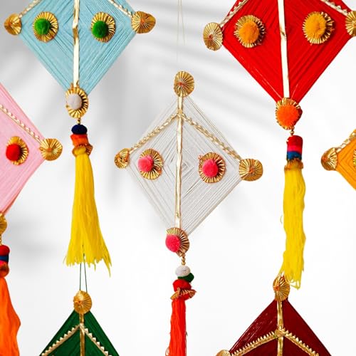 RR Crafts Woollen Handmade Colorful Kite Hanging Pack of 08, Decoration for Wall/Door Hanging Home Decor,14 Inch Each,Makar sakranti,Export Quality - Image 4